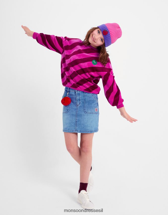 הַלבָּשָׁה Monsoon חלק עליון פס אלכסוני מקטיפה וָרוֹד יְלָדִים HTJ0TZ1702