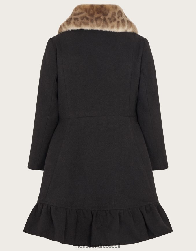 הַלבָּשָׁה Monsoon מעיל צווארון פרווה מלאכותית שָׁחוֹר ילדה HTJ0TZ1709