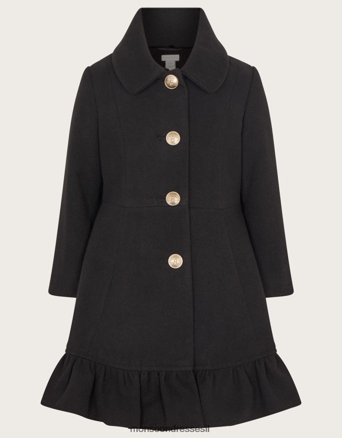 הַלבָּשָׁה Monsoon מעיל צווארון פרווה מלאכותית שָׁחוֹר ילדה HTJ0TZ1709