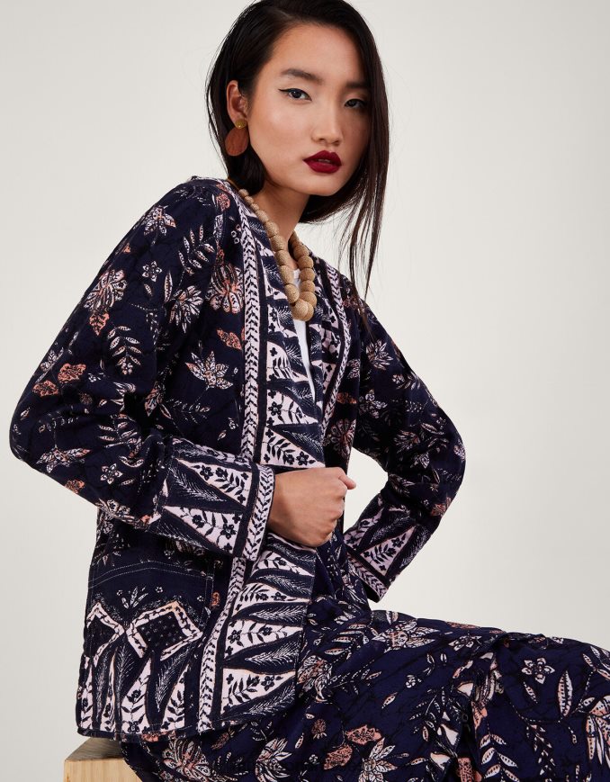 הַלבָּשָׁה Monsoon ז'קט בהדפס מקצה לקצה כחול (צי) נשים HTJ0TZ170