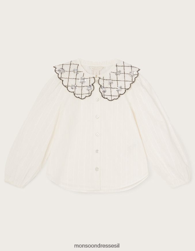 הַלבָּשָׁה Monsoon חולצת צווארון מעוטרת שֶׁנהָב ילדה HTJ0TZ1713