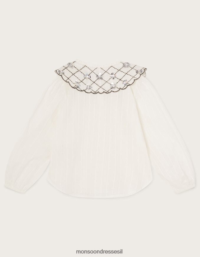 הַלבָּשָׁה Monsoon חולצת צווארון מעוטרת שֶׁנהָב ילדה HTJ0TZ1713