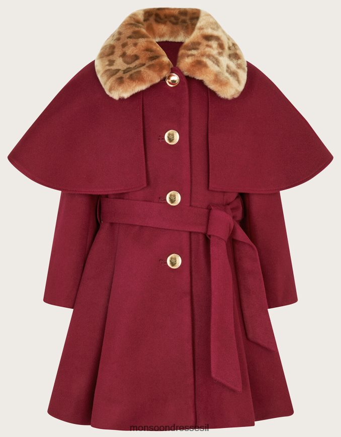 הַלבָּשָׁה Monsoon מעיל חכם בסגנון שכמייה חגורה אדום (בורדו) ילדה HTJ0TZ1714