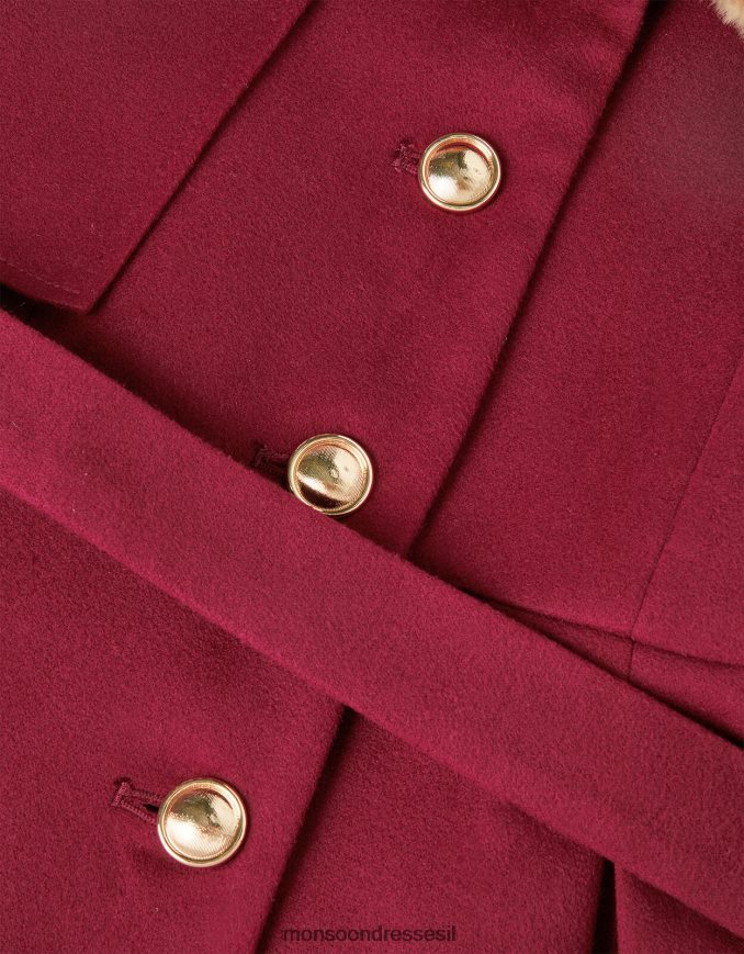 הַלבָּשָׁה Monsoon מעיל חכם בסגנון שכמייה חגורה אדום (בורדו) ילדה HTJ0TZ1714