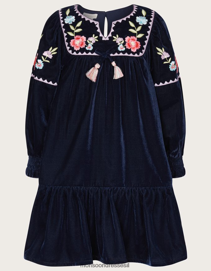 הַלבָּשָׁה Monsoon שמלת בוהו קטיפה בוטיק כחול (צי) ילדה HTJ0TZ1718