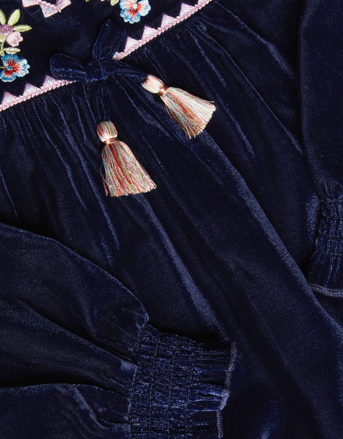 הַלבָּשָׁה Monsoon שמלת בוהו קטיפה בוטיק כחול (צי) ילדה HTJ0TZ1718