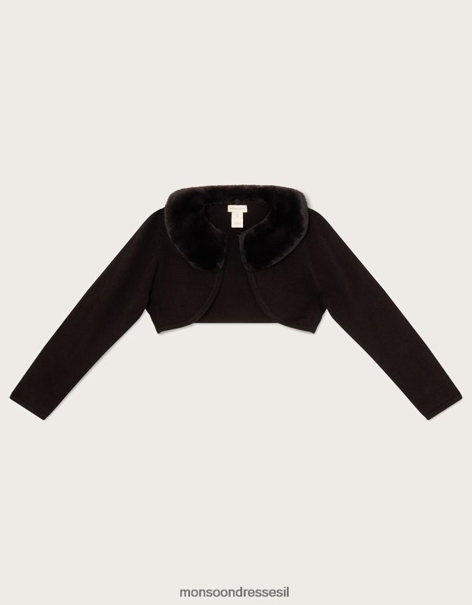 הַלבָּשָׁה Monsoon קרדיגן צווארון פרווה מלאכותי רך במיוחד שָׁחוֹר ילדה HTJ0TZ1719