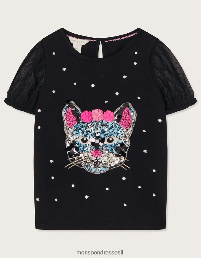 הַלבָּשָׁה Monsoon חולצת חתול שָׁחוֹר ילדה HTJ0TZ1721