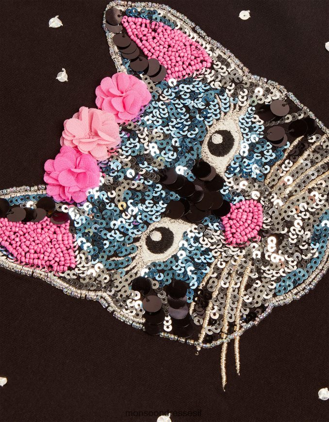 הַלבָּשָׁה Monsoon חולצת חתול שָׁחוֹר ילדה HTJ0TZ1721