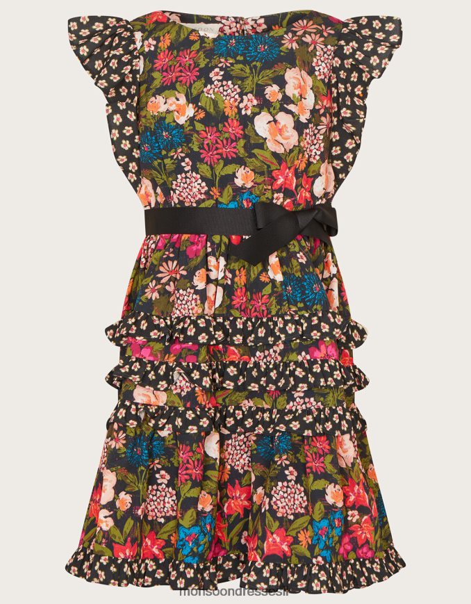 הַלבָּשָׁה Monsoon שמלת סלסול פרחונית שָׁחוֹר ילדה HTJ0TZ1724