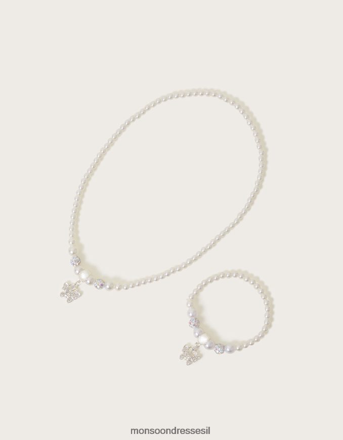 אבזר Monsoon סט שרשרת פנינים וצמיד פרפר פרפר מְעוּדָן ילדה HTJ0TZ1725