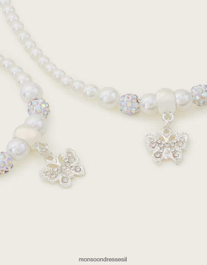 אבזר Monsoon סט שרשרת פנינים וצמיד פרפר פרפר מְעוּדָן ילדה HTJ0TZ1725