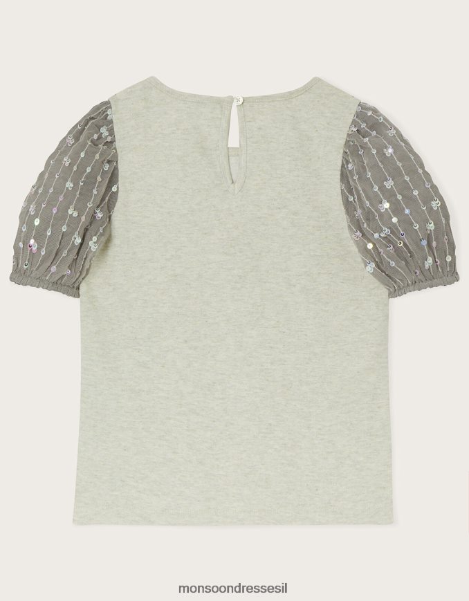 הַלבָּשָׁה Monsoon חלק עליון עם שרוולים נפוחים של חד קרן נצנצים אפור ילדה HTJ0TZ1726