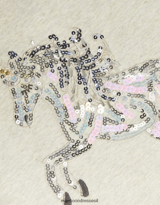 הַלבָּשָׁה Monsoon חלק עליון עם שרוולים נפוחים של חד קרן נצנצים אפור ילדה HTJ0TZ1726