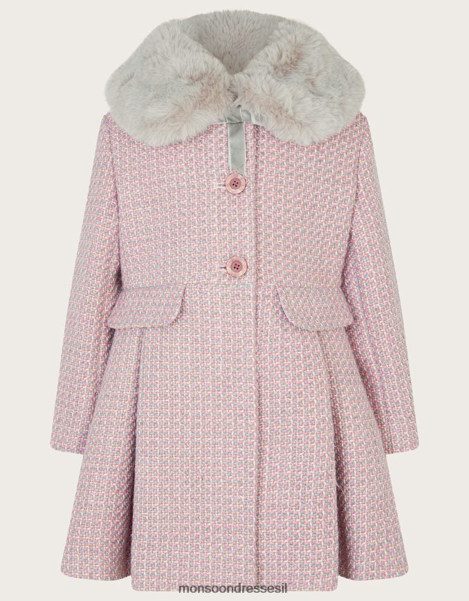 הַלבָּשָׁה Monsoon מעיל צווארון פרווה מלאכותית טוויד אפור ילדה HTJ0TZ1727