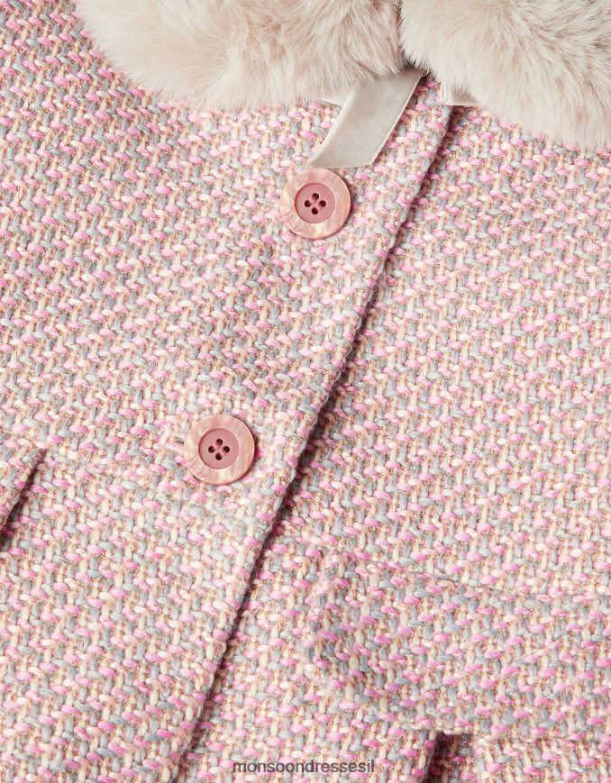 הַלבָּשָׁה Monsoon מעיל צווארון פרווה מלאכותית טוויד אפור ילדה HTJ0TZ1727