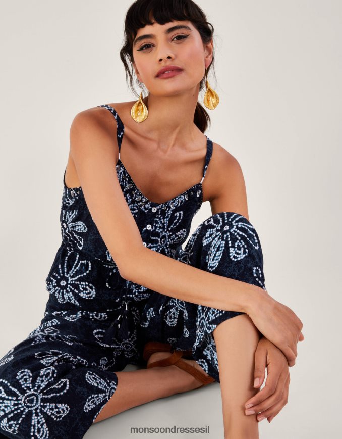 הַלבָּשָׁה Monsoon סרבל פרח צבע באטיק כחול (צי) נשים HTJ0TZ172