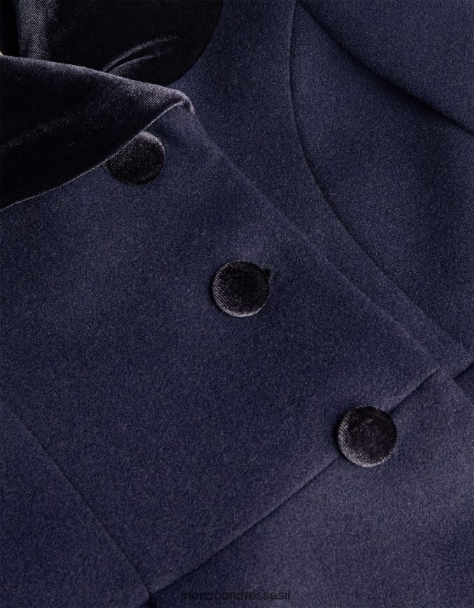 הַלבָּשָׁה Monsoon צווארון קטיפה מעיל גבוה נמוך בתערובת צמר כחול (צי) ילדה HTJ0TZ1731