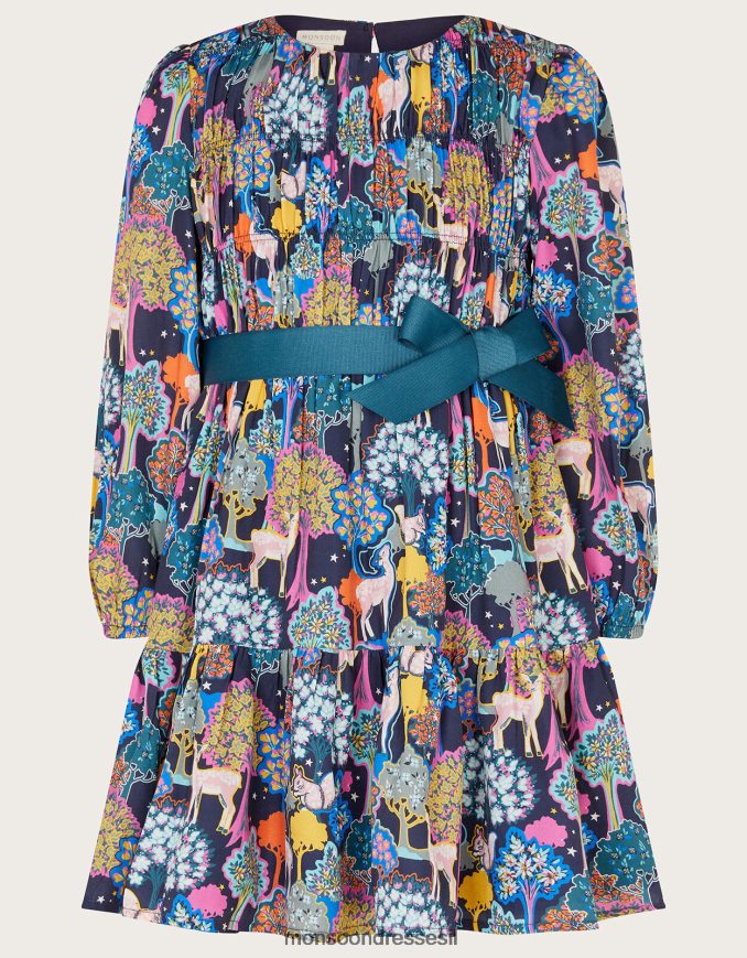 הַלבָּשָׁה Monsoon שמלה בהדפס יער כְּחוֹל ילדה HTJ0TZ1738