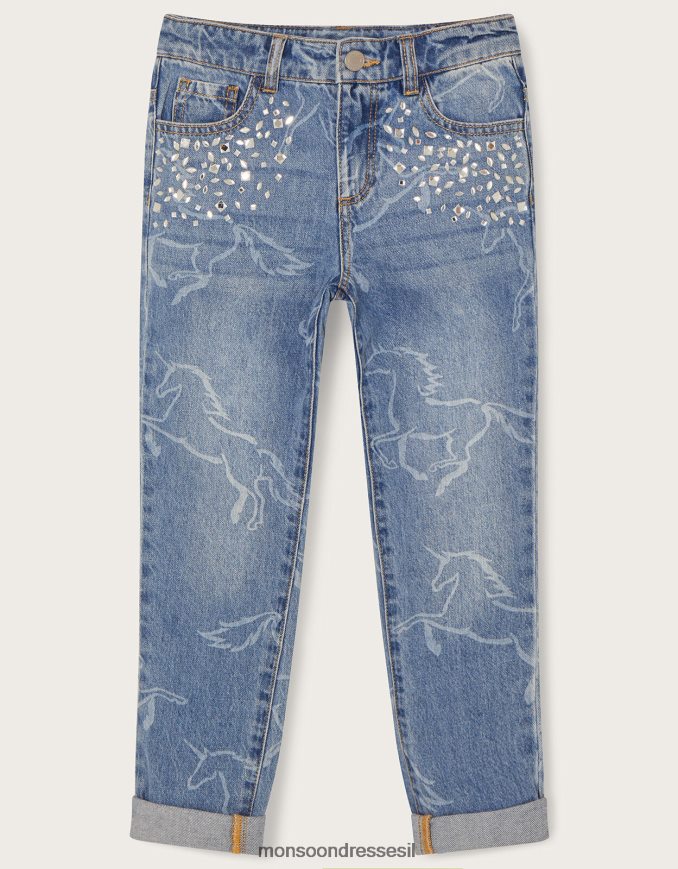הַלבָּשָׁה Monsoon ג'ינס בהדפס חד קרן כְּחוֹל ילדה HTJ0TZ1740
