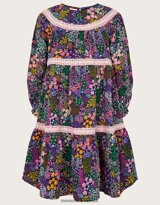 הַלבָּשָׁה Monsoon שמלה עם עיטור פרחוני כְּחוֹל ילדה HTJ0TZ1742