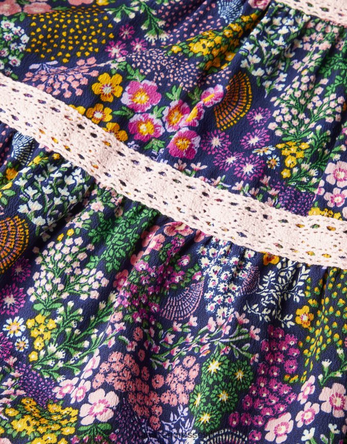 הַלבָּשָׁה Monsoon שמלה עם עיטור פרחוני כְּחוֹל ילדה HTJ0TZ1742