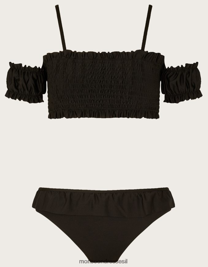 הַלבָּשָׁה Monsoon ביקיני עם כתף קרה עם פוליאסטר ממוחזר שָׁחוֹר ילדה HTJ0TZ1747