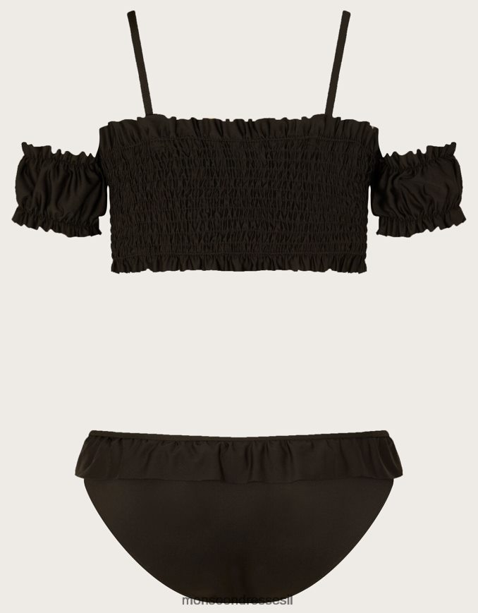 הַלבָּשָׁה Monsoon ביקיני עם כתף קרה עם פוליאסטר ממוחזר שָׁחוֹר ילדה HTJ0TZ1747