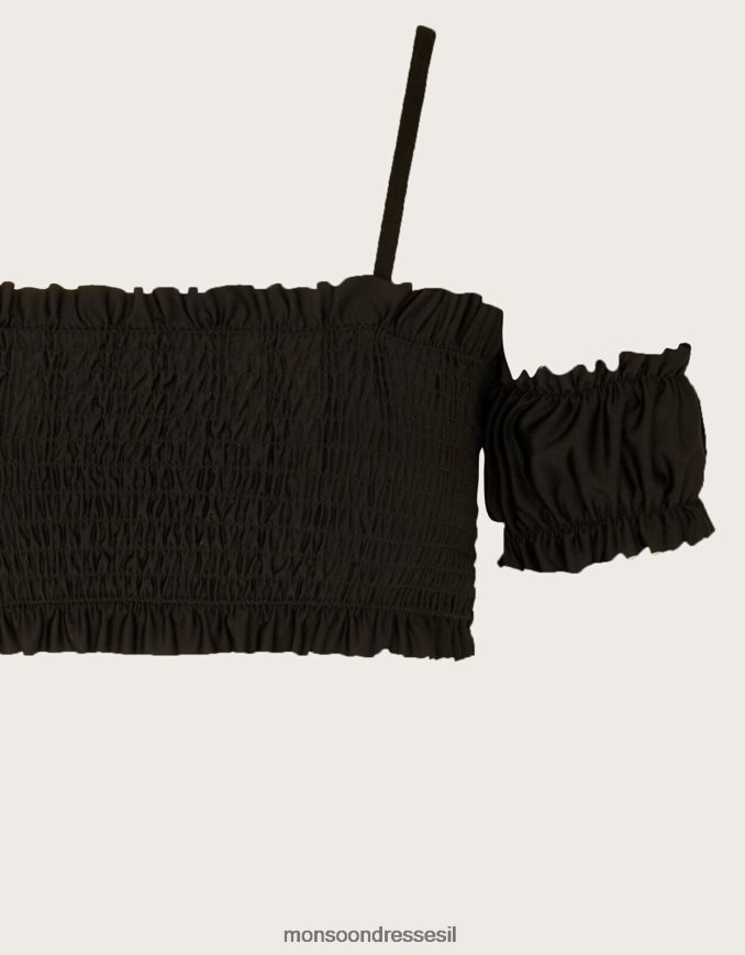 הַלבָּשָׁה Monsoon ביקיני עם כתף קרה עם פוליאסטר ממוחזר שָׁחוֹר ילדה HTJ0TZ1747