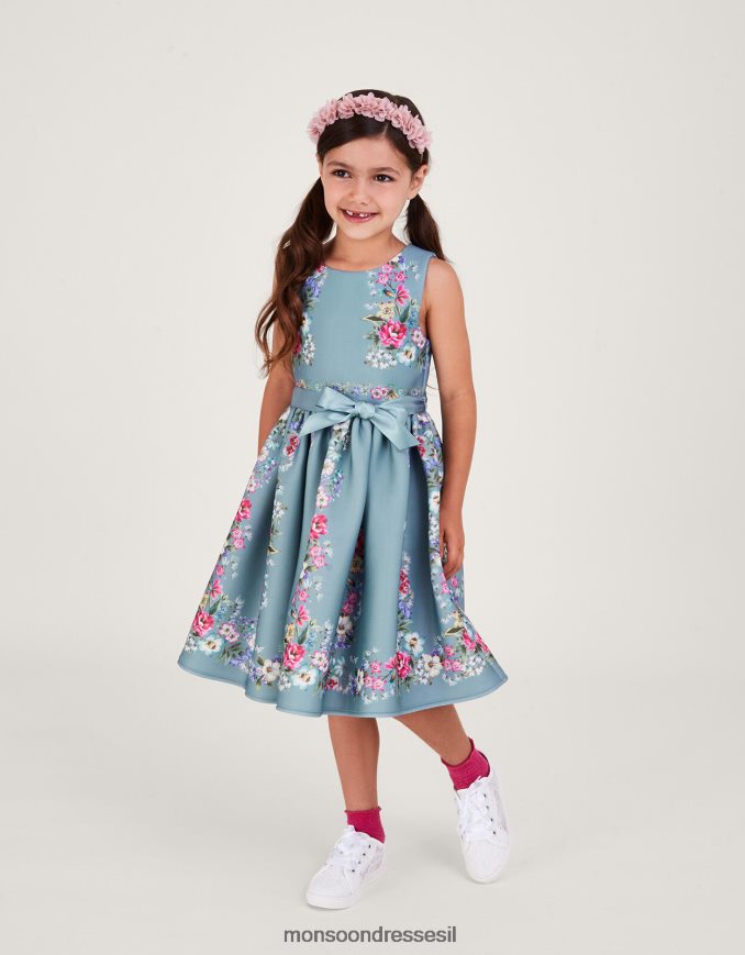 הַלבָּשָׁה Monsoon שמלת מסיבה פרחונית של סוזי ירוק ילדה HTJ0TZ1748