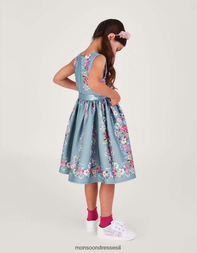 הַלבָּשָׁה Monsoon שמלת מסיבה פרחונית של סוזי ירוק ילדה HTJ0TZ1748