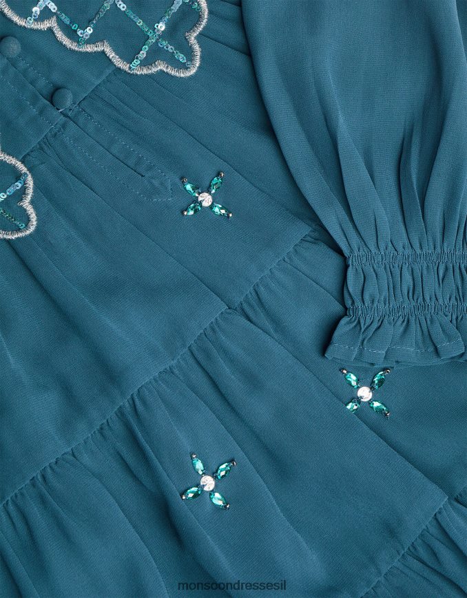 הַלבָּשָׁה Monsoon שמלת צווארון מעוטרת ירוק כחלחל ילדה HTJ0TZ1756