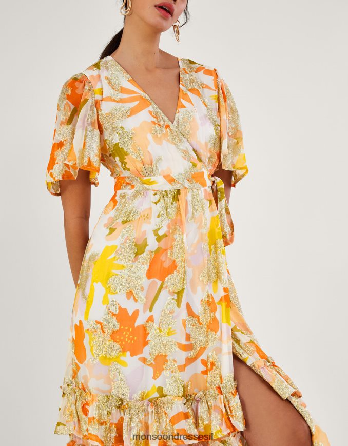 הַלבָּשָׁה Monsoon שמלת מעטפת בהדפס מתכתי ערבה עם ויסקוזה בר קיימא שֶׁנהָב נשים HTJ0TZ175