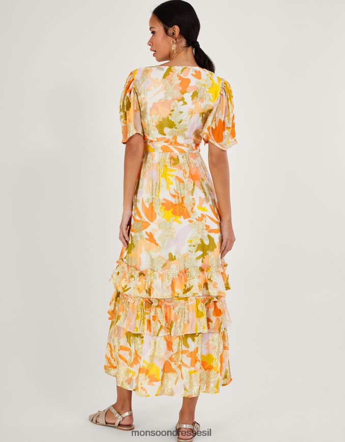 הַלבָּשָׁה Monsoon שמלת מעטפת בהדפס מתכתי ערבה עם ויסקוזה בר קיימא שֶׁנהָב נשים HTJ0TZ175