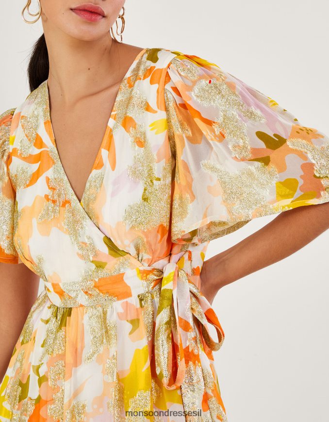 הַלבָּשָׁה Monsoon שמלת מעטפת בהדפס מתכתי ערבה עם ויסקוזה בר קיימא שֶׁנהָב נשים HTJ0TZ175