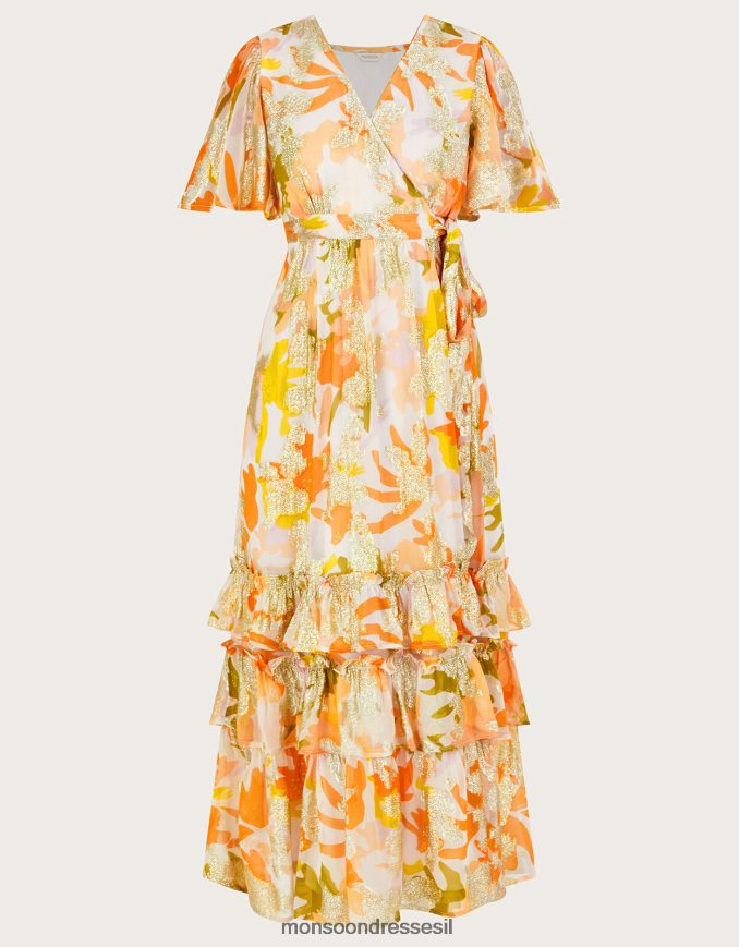 הַלבָּשָׁה Monsoon שמלת מעטפת בהדפס מתכתי ערבה עם ויסקוזה בר קיימא שֶׁנהָב נשים HTJ0TZ175