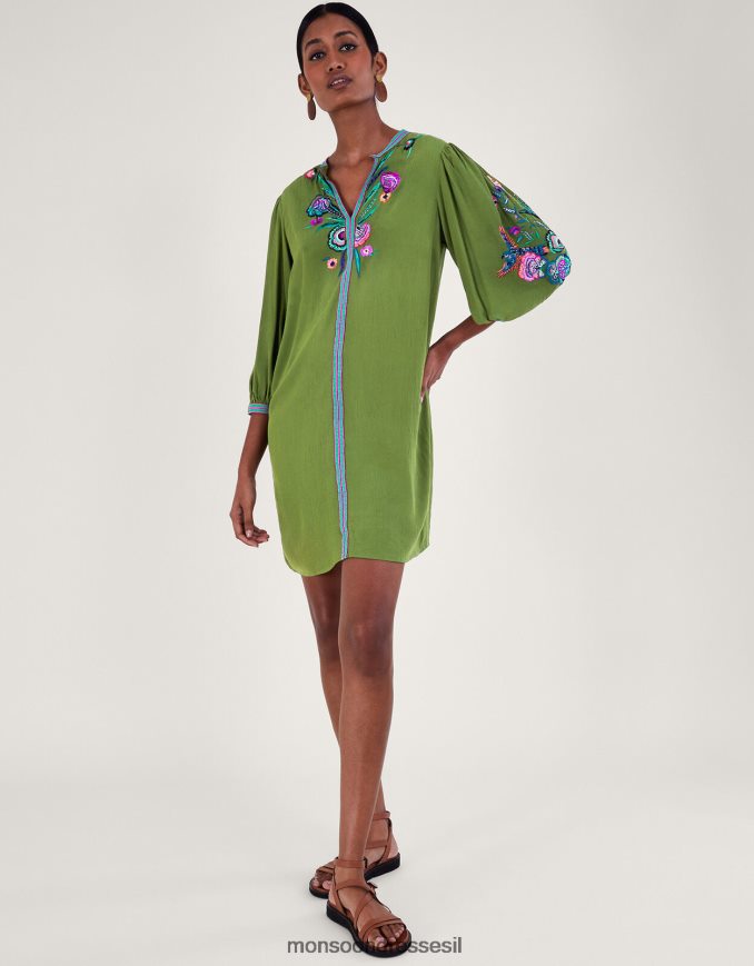 הַלבָּשָׁה Monsoon טוניקה רקומה של קייטלין ציפור ירוק נשים HTJ0TZ176