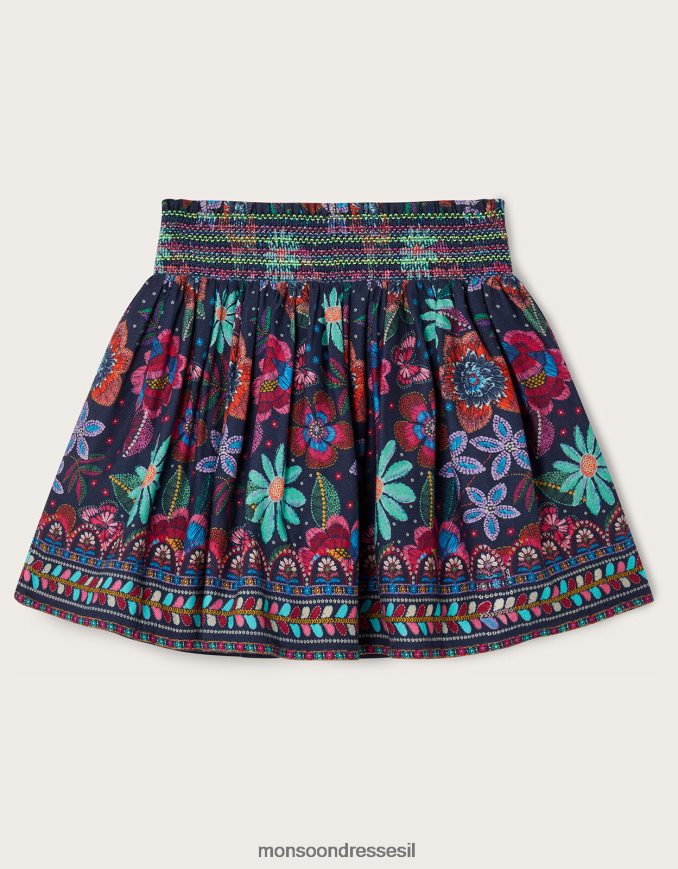 הַלבָּשָׁה Monsoon חצאית אריג פרחונית של שטיח כחול (צי) ילדה HTJ0TZ1761