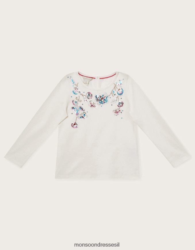 הַלבָּשָׁה Monsoon חלק עליון עם שרוולים ארוכים פרחוני נצנצים שֶׁנהָב ילדה HTJ0TZ1766