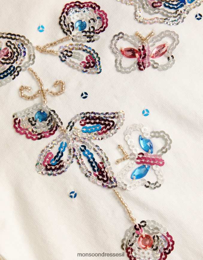 הַלבָּשָׁה Monsoon חלק עליון עם שרוולים ארוכים פרחוני נצנצים שֶׁנהָב ילדה HTJ0TZ1766