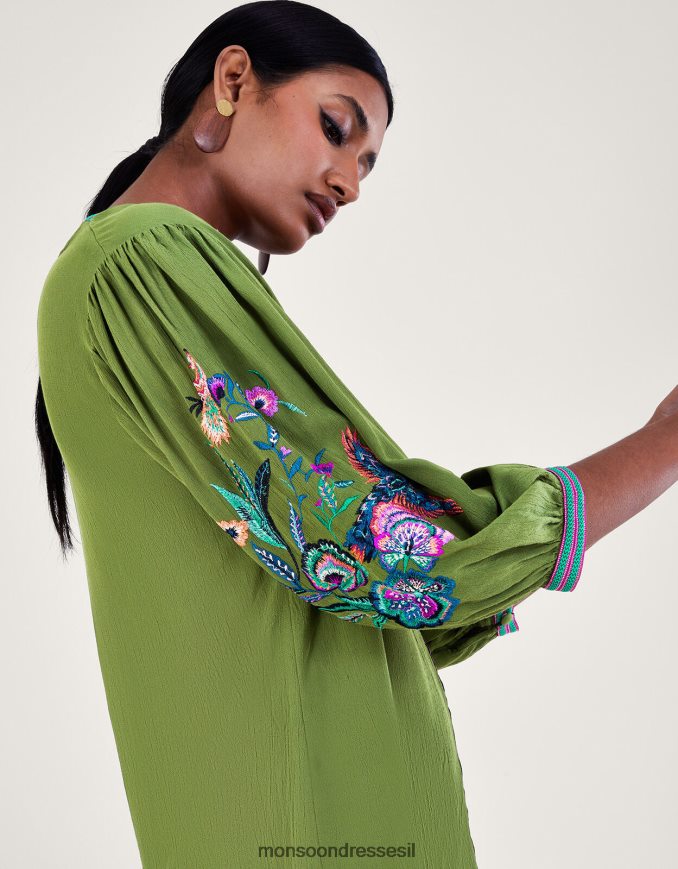 הַלבָּשָׁה Monsoon טוניקה רקומה של קייטלין ציפור ירוק נשים HTJ0TZ176