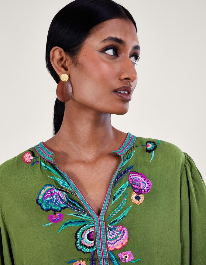 הַלבָּשָׁה Monsoon טוניקה רקומה של קייטלין ציפור ירוק נשים HTJ0TZ176