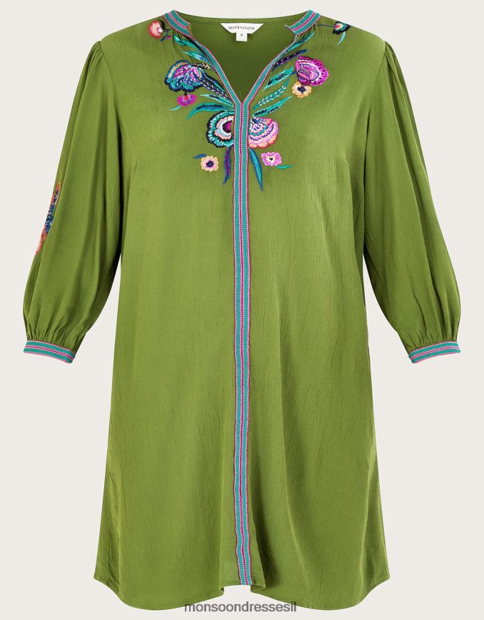 הַלבָּשָׁה Monsoon טוניקה רקומה של קייטלין ציפור ירוק נשים HTJ0TZ176