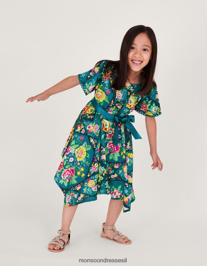הַלבָּשָׁה Monsoon שמלת מכפלת בהדפס טלאים ירוק כחלחל ילדה HTJ0TZ1770