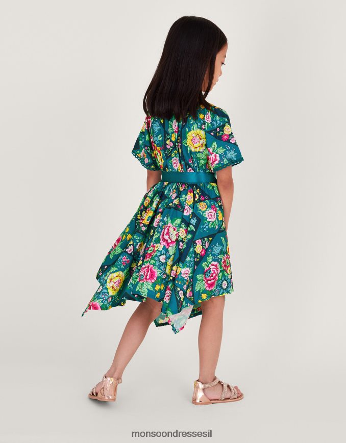 הַלבָּשָׁה Monsoon שמלת מכפלת בהדפס טלאים ירוק כחלחל ילדה HTJ0TZ1770