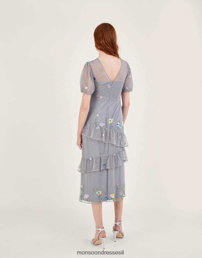 הַלבָּשָׁה Monsoon שמלת מידי רקומה של גוונדולין אפור נשים HTJ0TZ177