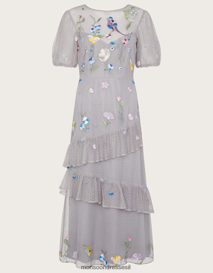 הַלבָּשָׁה Monsoon שמלת מידי רקומה של גוונדולין אפור נשים HTJ0TZ177