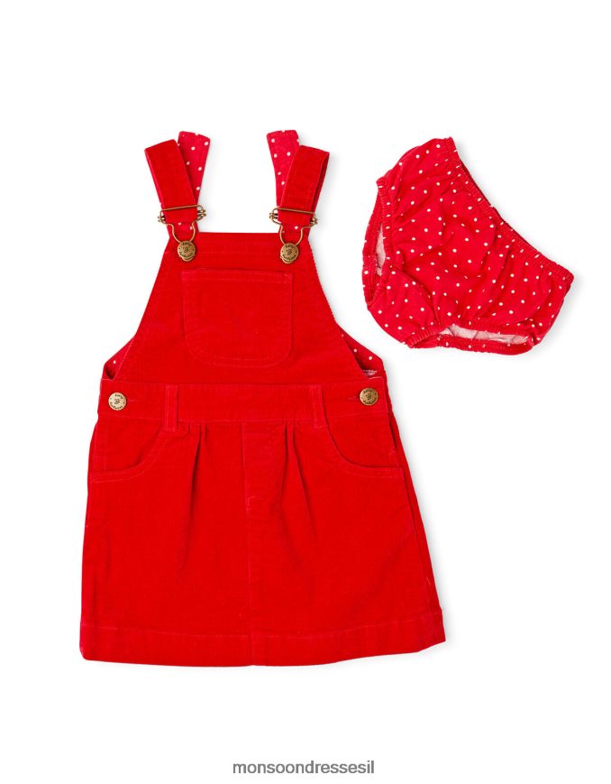 הַלבָּשָׁה Monsoon סט שמלת קורדרוי ותחתונים מנוקדים אָדוֹם יְלָדִים HTJ0TZ1781