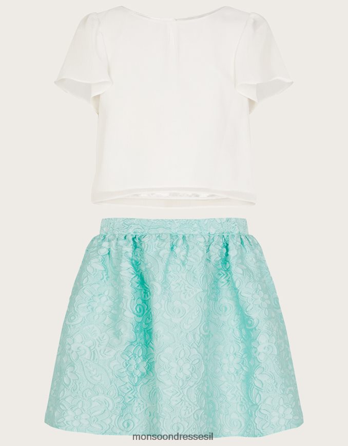 הַלבָּשָׁה Monsoon סט חצאית ג'קארד וטופ צף ירוק ילדה HTJ0TZ1786