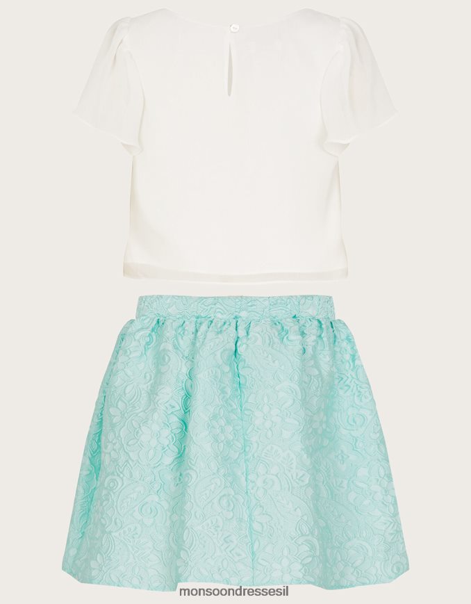 הַלבָּשָׁה Monsoon סט חצאית ג'קארד וטופ צף ירוק ילדה HTJ0TZ1786